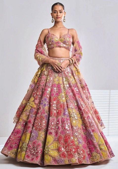 Multi Sequins Work Faux Georgette Lehenga Choli