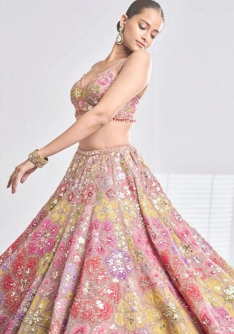 Multi Sequins Work Faux Georgette Lehenga Choli