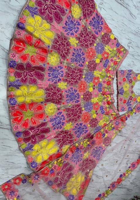 Multi Sequins Work Faux Georgette Lehenga Choli