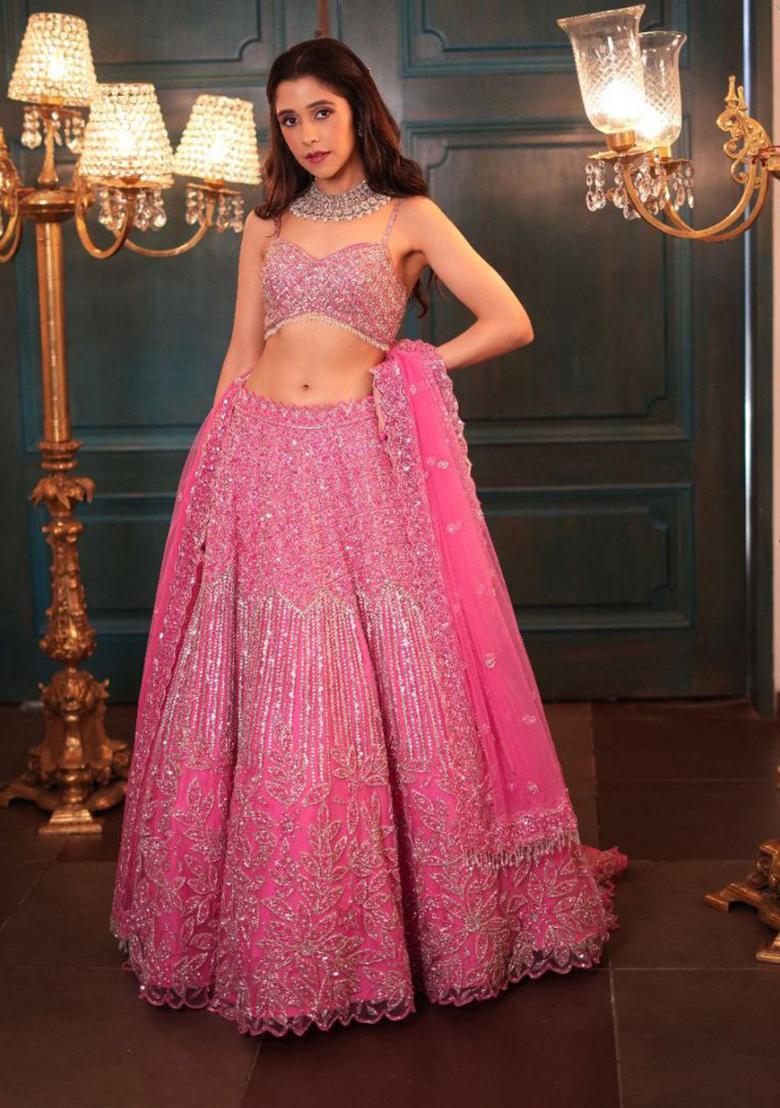 Pink Sequins Work Net Lehenga Choli