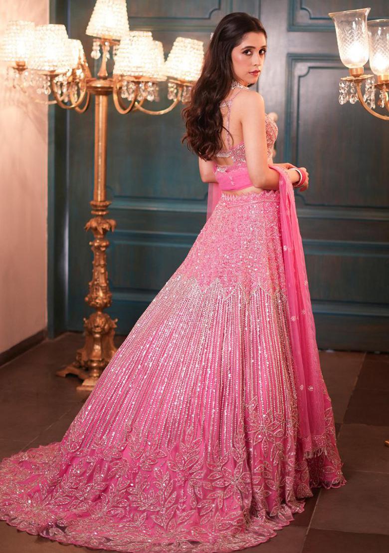 Pink Sequins Work Net Lehenga Choli