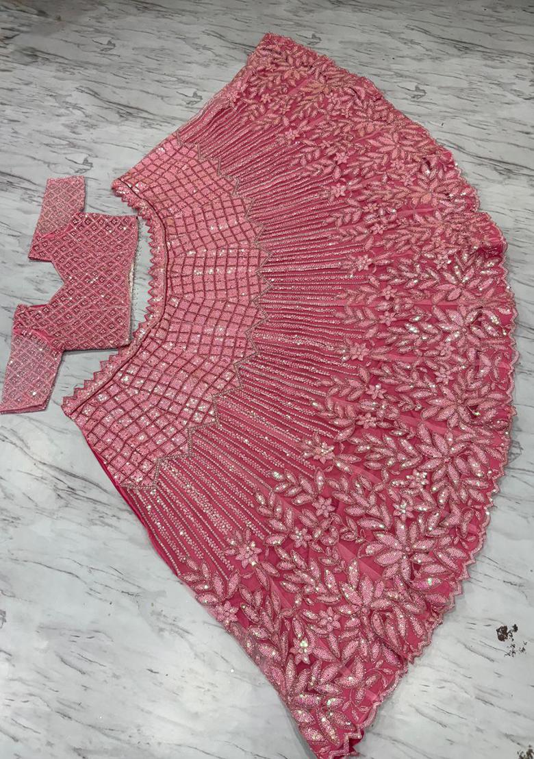 Pink Sequins Work Net Lehenga Choli
