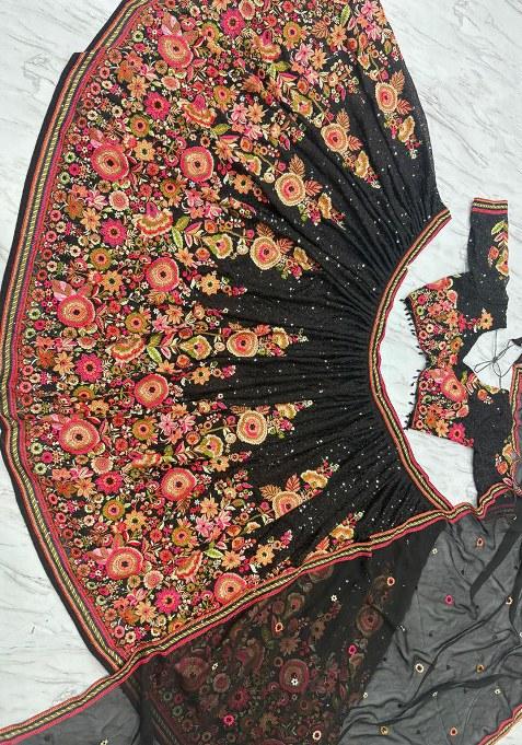 Black Sequins Work Faux Georgette Lehenga Choli