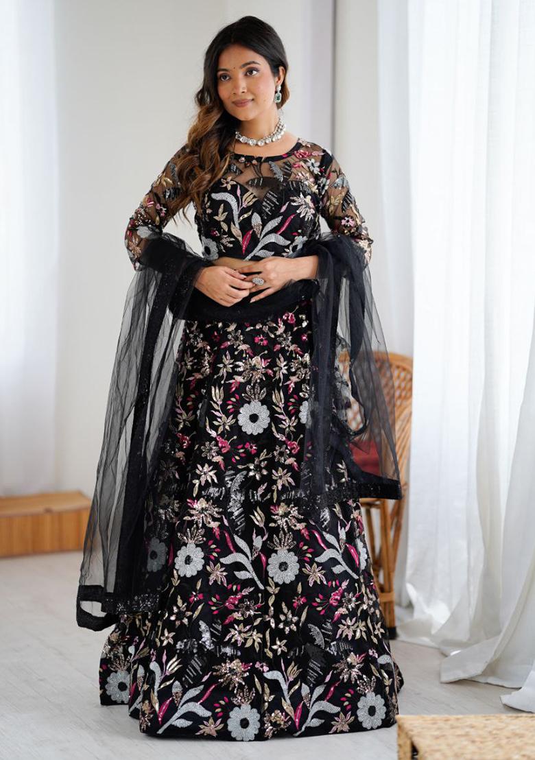 Black Sequins Work Net Lehenga Choli