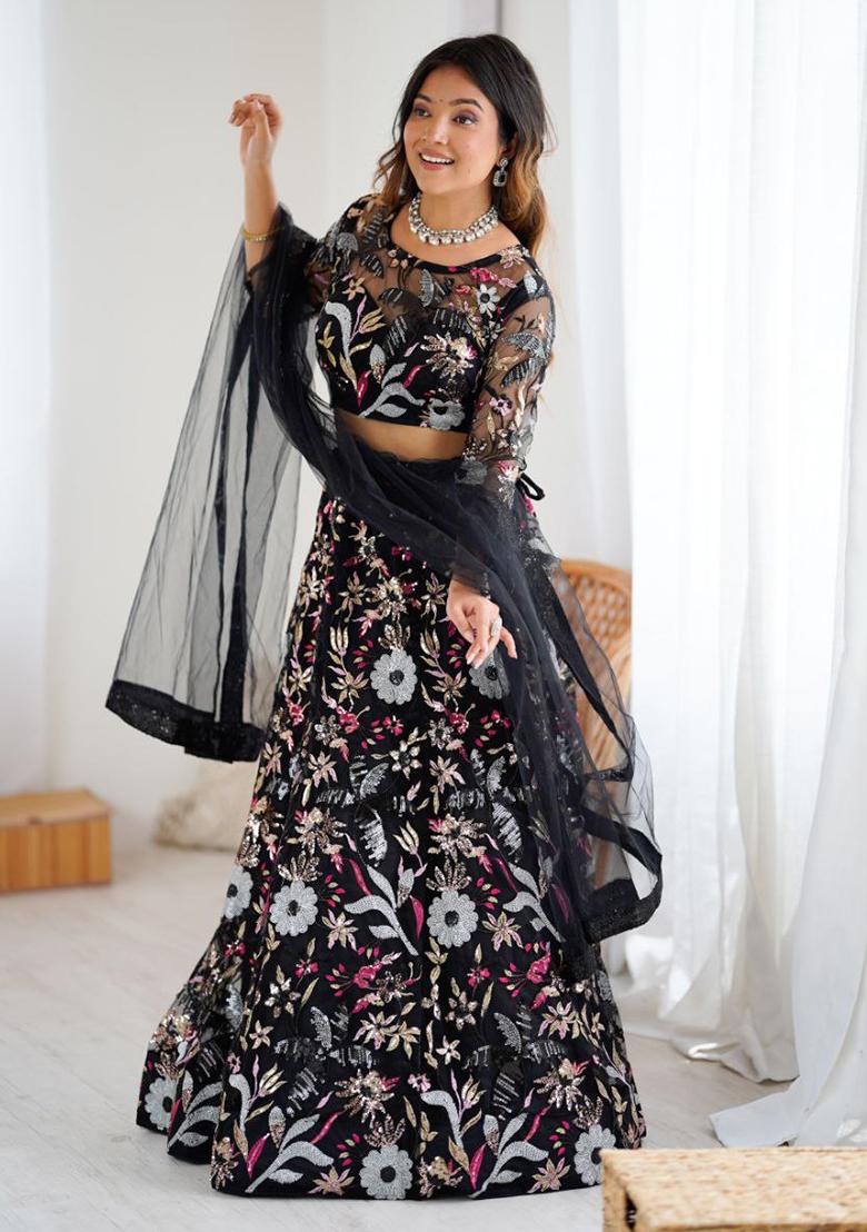 Black Sequins Work Net Lehenga Choli