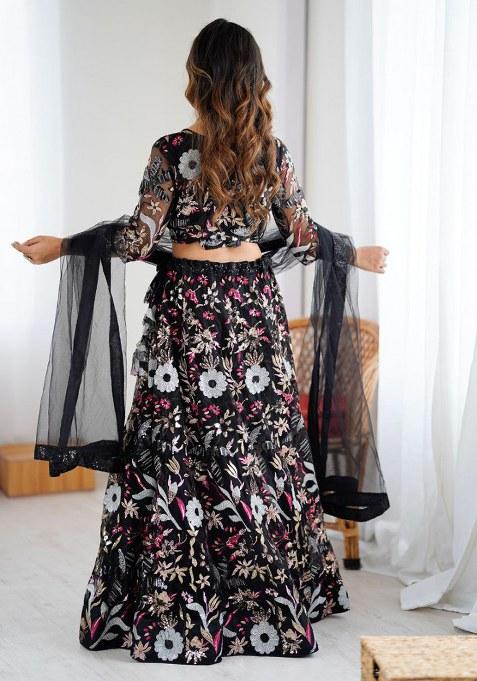 Black Sequins Work Net Lehenga Choli