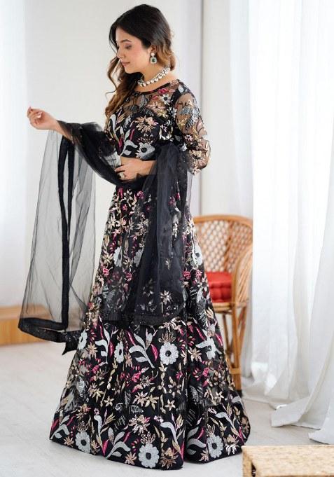 Black Sequins Work Net Lehenga Choli