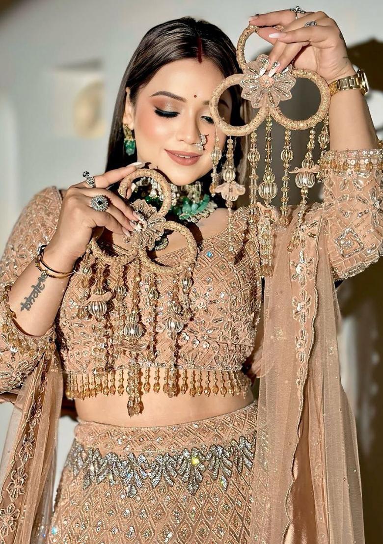 Gold Sequins Work Net Lehenga Choli