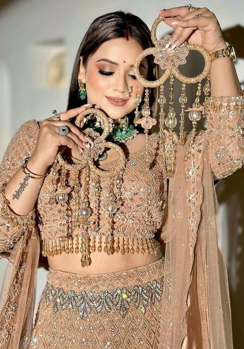 Gold Sequins Work Net Lehenga Choli