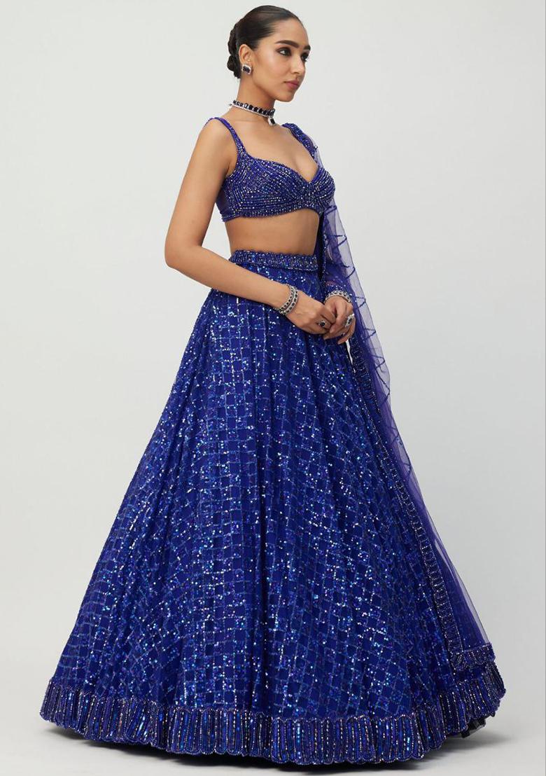 Blue Sequins Work Net Lehenga Choli