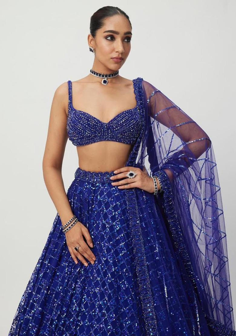 Blue Sequins Work Net Lehenga Choli