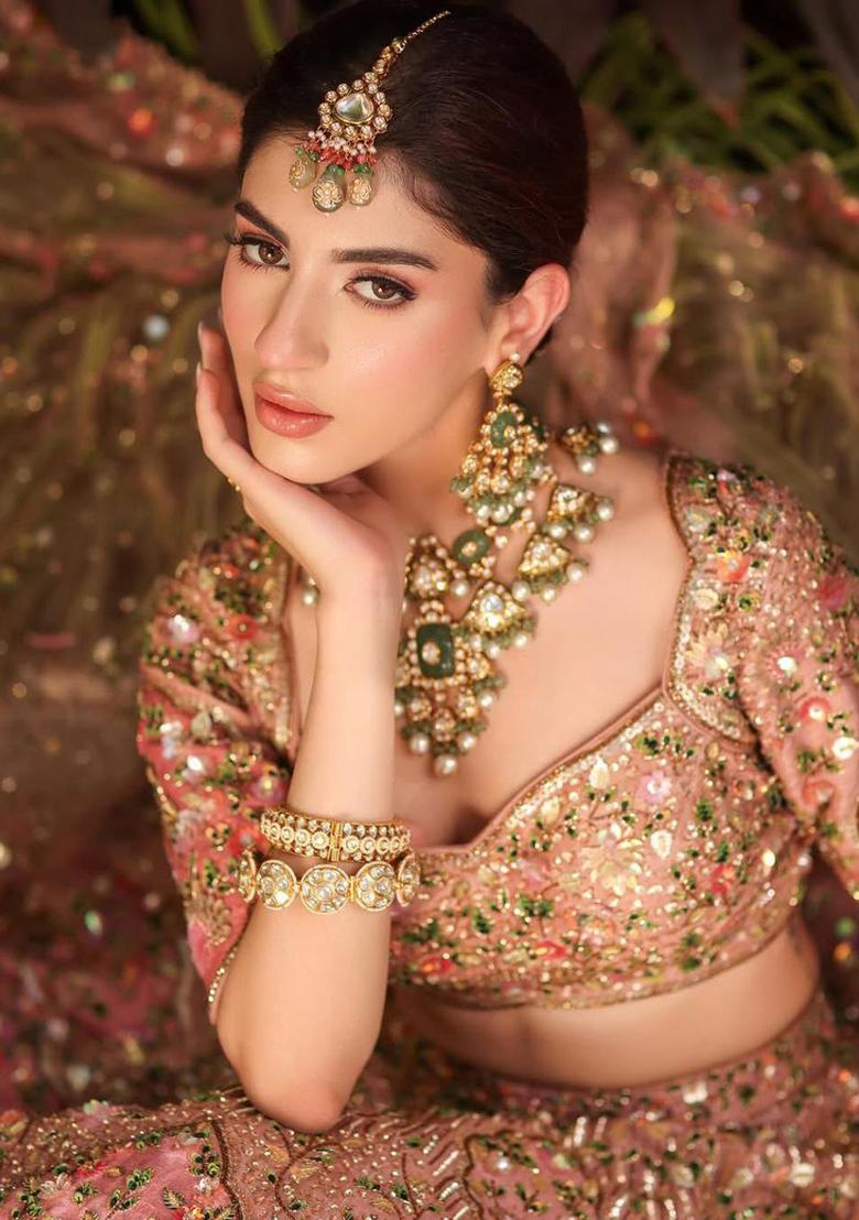 Peach Sequins Work Silk Lehenga Choli