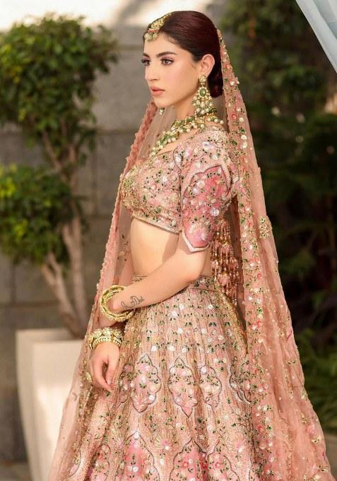 Peach Sequins Work Silk Lehenga Choli