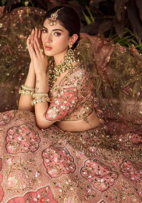 Peach Sequins Work Silk Lehenga Choli