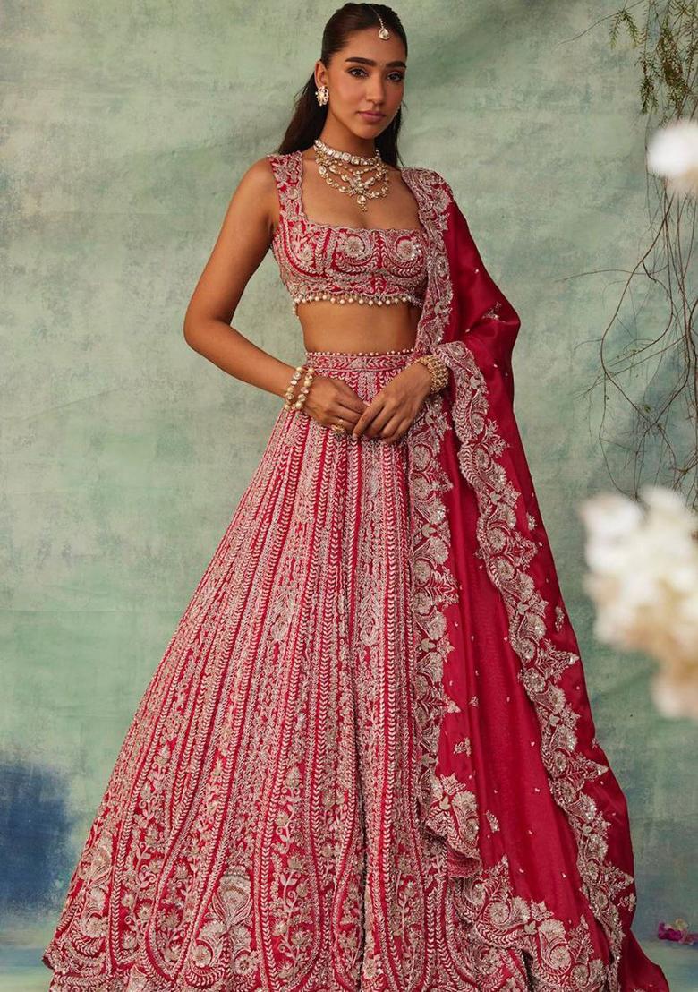 Red Sequins Work Silk Lehenga Choli