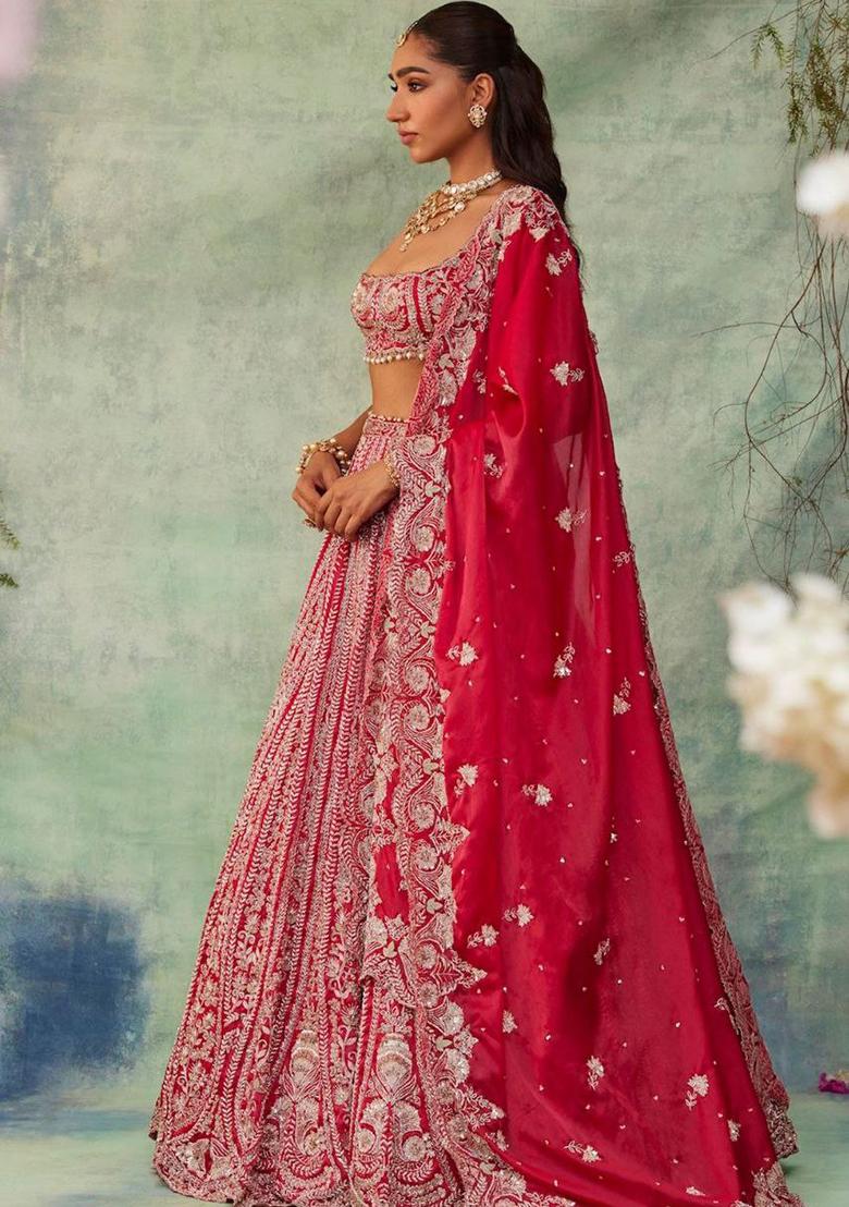 Red Sequins Work Silk Lehenga Choli