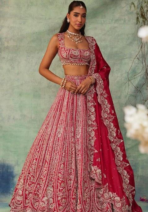 Red Sequins Work Silk Lehenga Choli