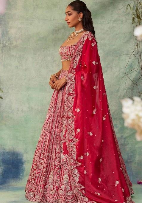 Red Sequins Work Silk Lehenga Choli