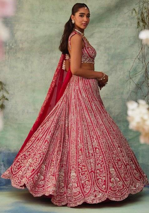 Red Sequins Work Silk Lehenga Choli