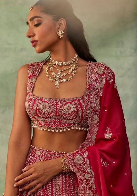 Red Sequins Work Silk Lehenga Choli