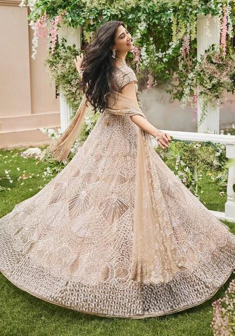 Beige Sequins Work Net Lehenga Choli