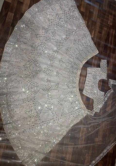 Beige Sequins Work Net Lehenga Choli