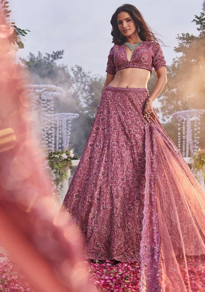 Pink Sequins Work Silk Lehenga Choli