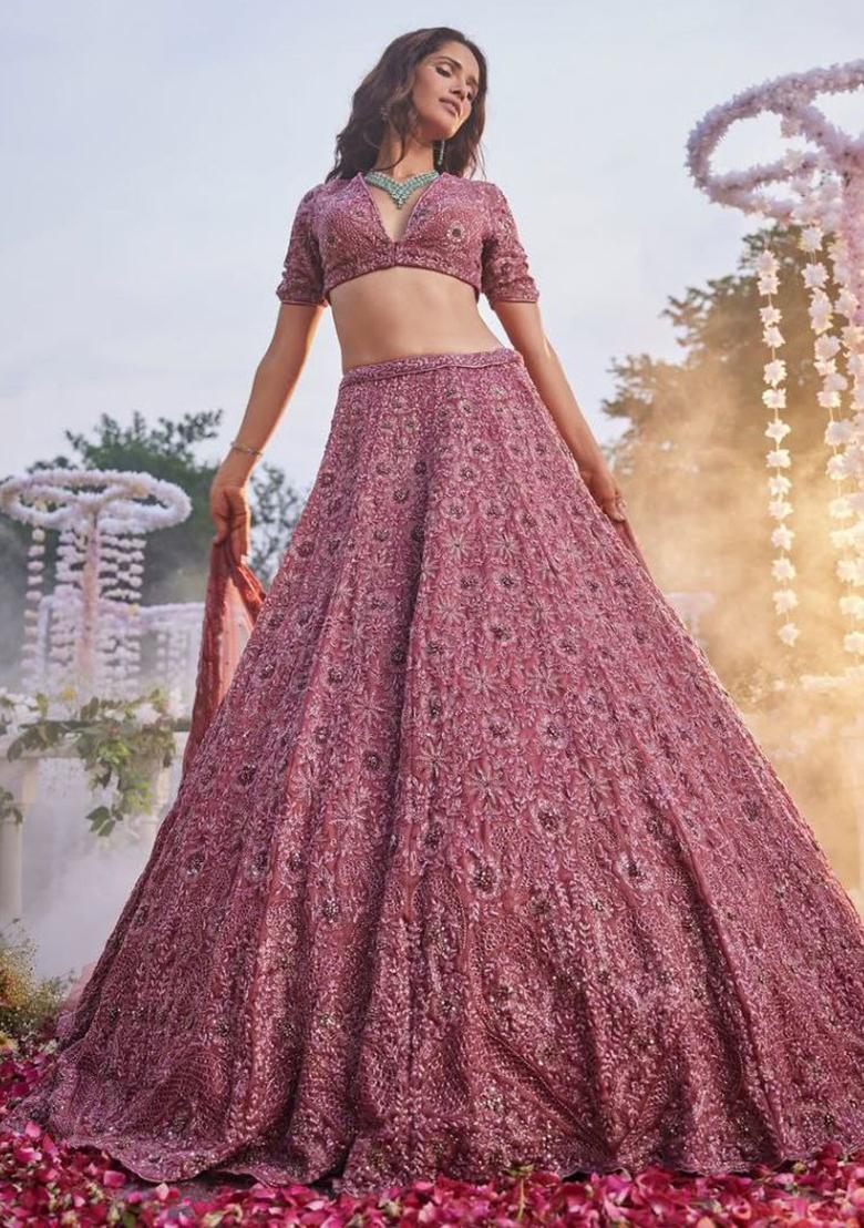 Pink Sequins Work Silk Lehenga Choli