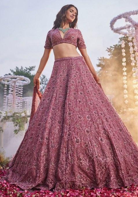 Pink Sequins Work Silk Lehenga Choli