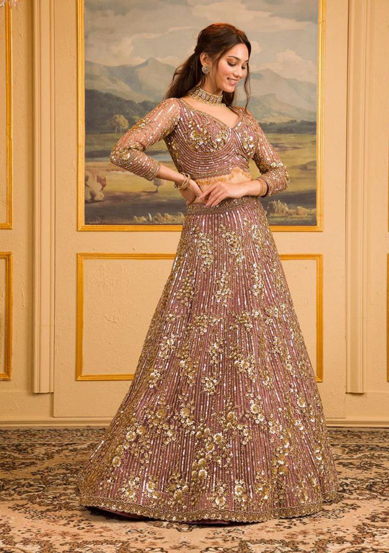 Pink Sequins Work Faux Georgette Lehenga Choli