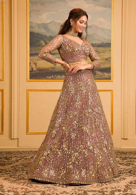 Pink Sequins Work Faux Georgette Lehenga Choli