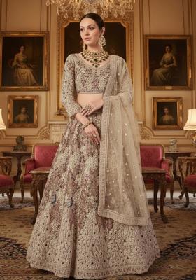 Dusty Rose Heavy Sequins Net Lehenga Set