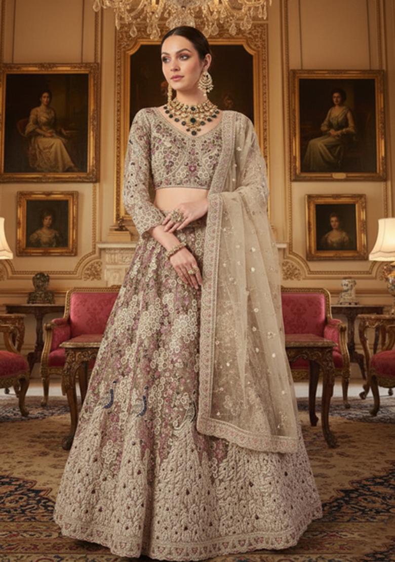 Dusty Rose Heavy Sequins Net Lehenga Set