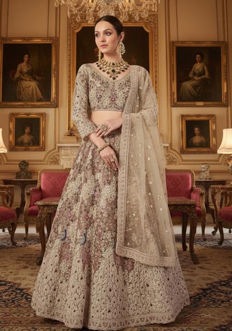 Dusty Rose Heavy Sequins Net Lehenga Set