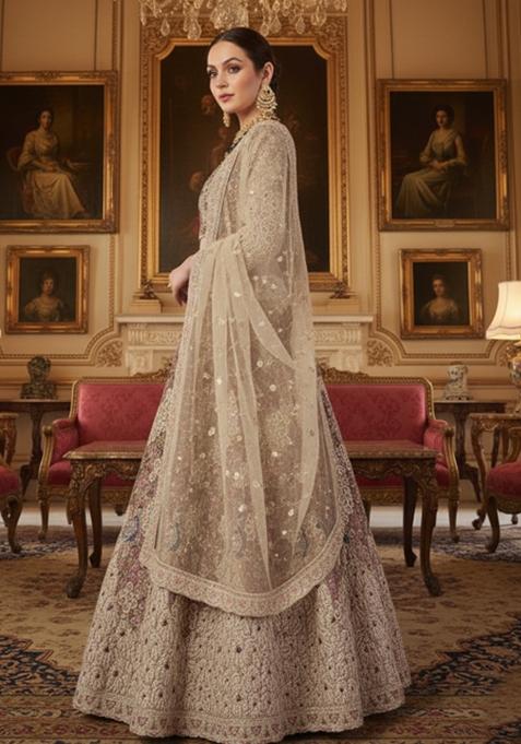 Dusty Rose Heavy Sequins Net Lehenga Set