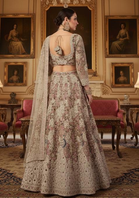 Dusty Rose Heavy Sequins Net Lehenga Set