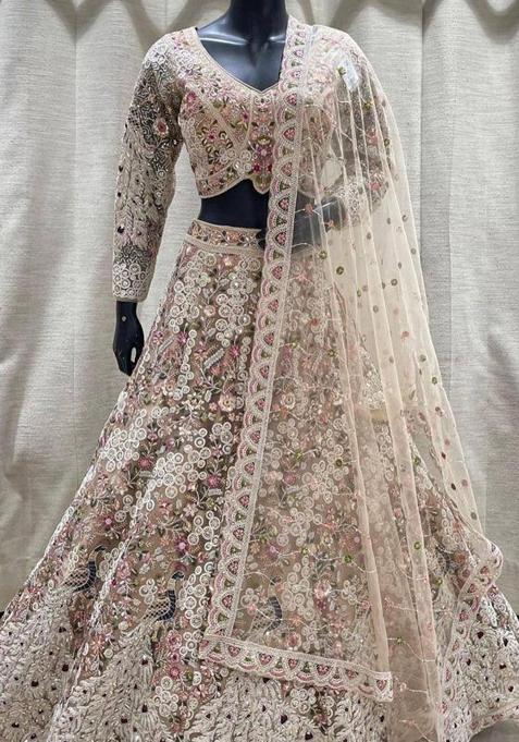 Dusty Rose Heavy Sequins Net Lehenga Set