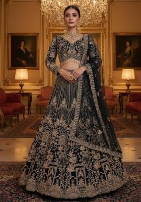 Black Heavy Sequins Net Lehenga Set