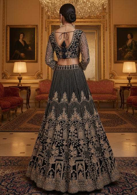 Black Heavy Sequins Net Lehenga Set