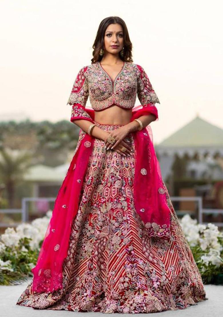 Pink Coding Sequins Work Silk Lehenga Set