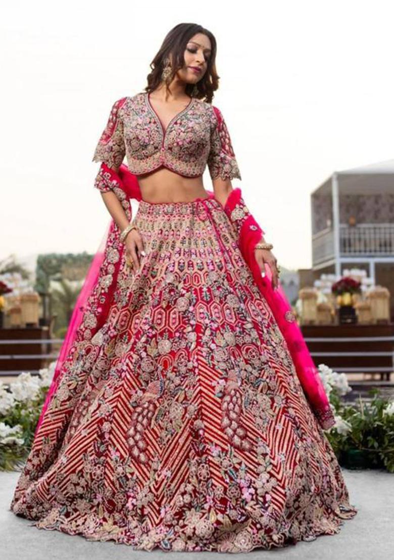 Pink Coding Sequins Work Silk Lehenga Set