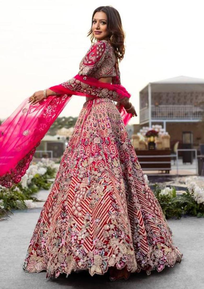 Pink Coding Sequins Work Silk Lehenga Set
