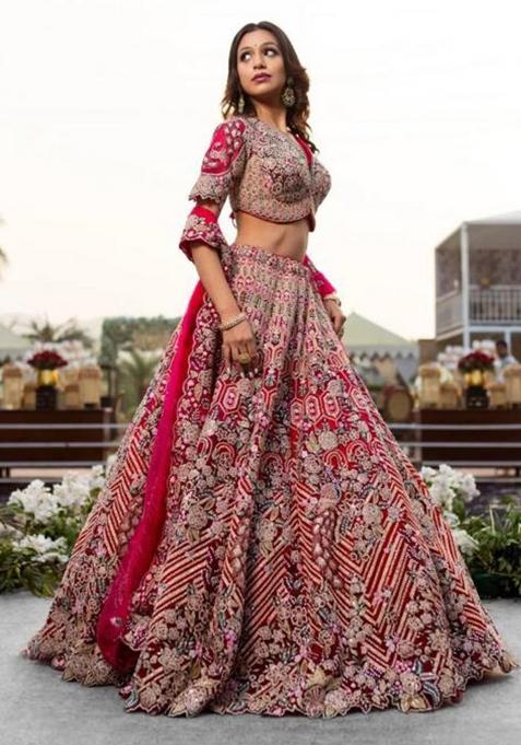 Pink Coding Sequins Work Silk Lehenga Set