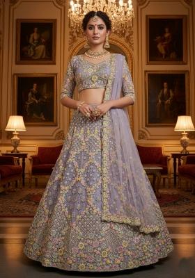 Lavender Embroidery Net Lehenga Set