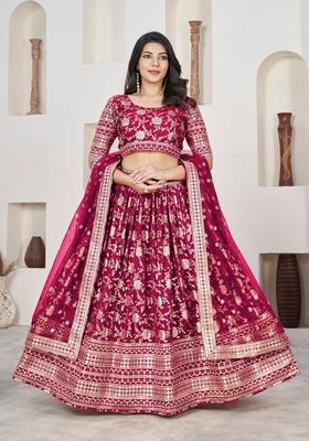 Rani Embroidery Work Dola Jacquard Lehenga Set