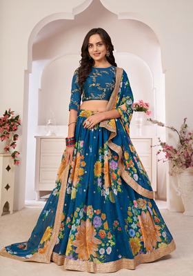 Rama Embroidery Work Georgette Lehenga Set