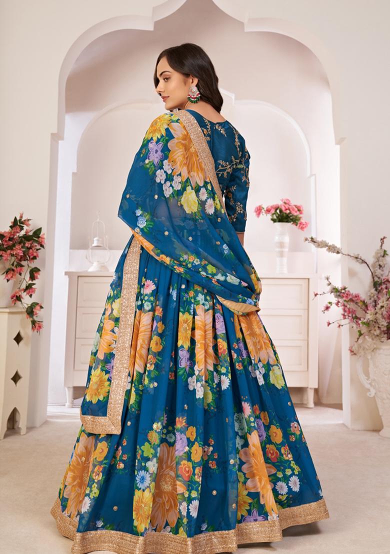 Rama Embroidery Work Georgette Lehenga Set