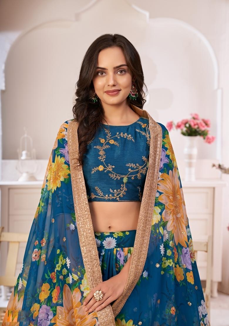 Rama Embroidery Work Georgette Lehenga Set