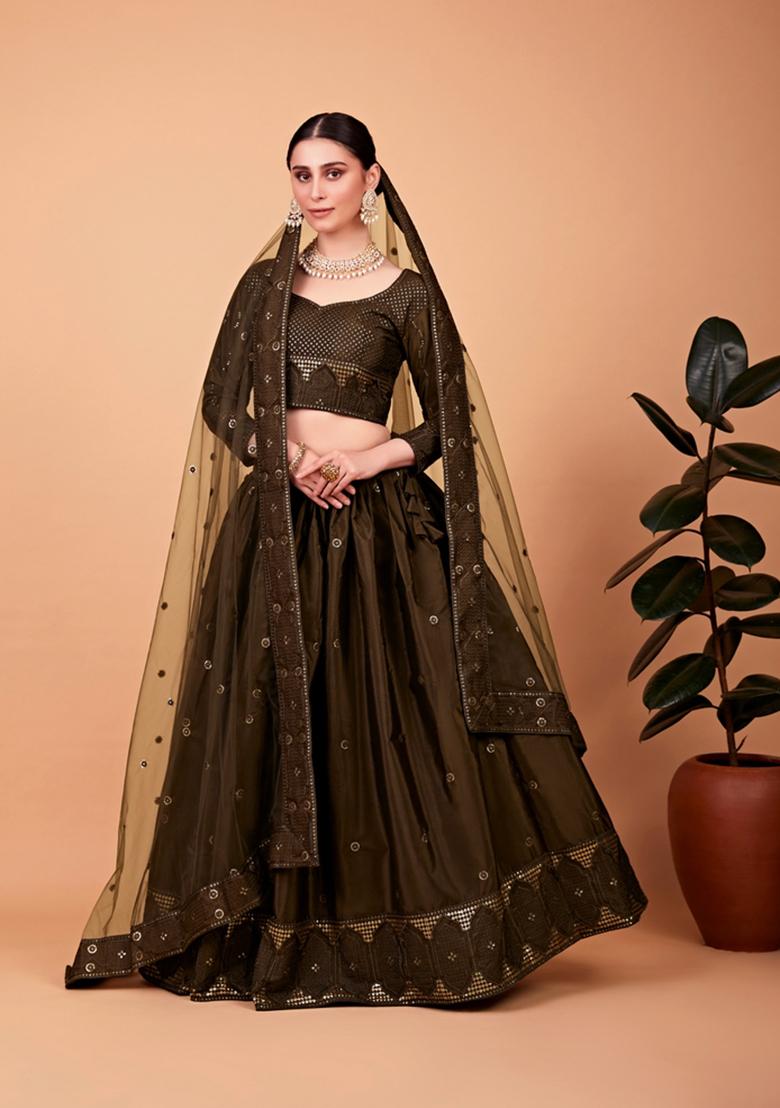 Mahendi Embroidery Work Silk Lehenga Set