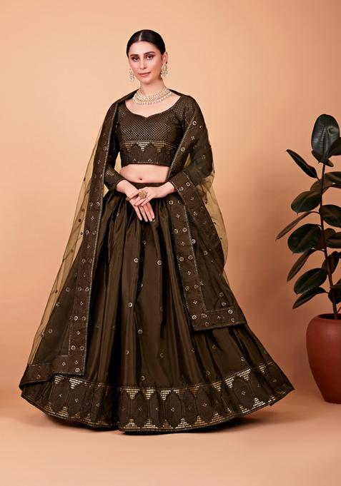 Mahendi Embroidery Work Silk Lehenga Set